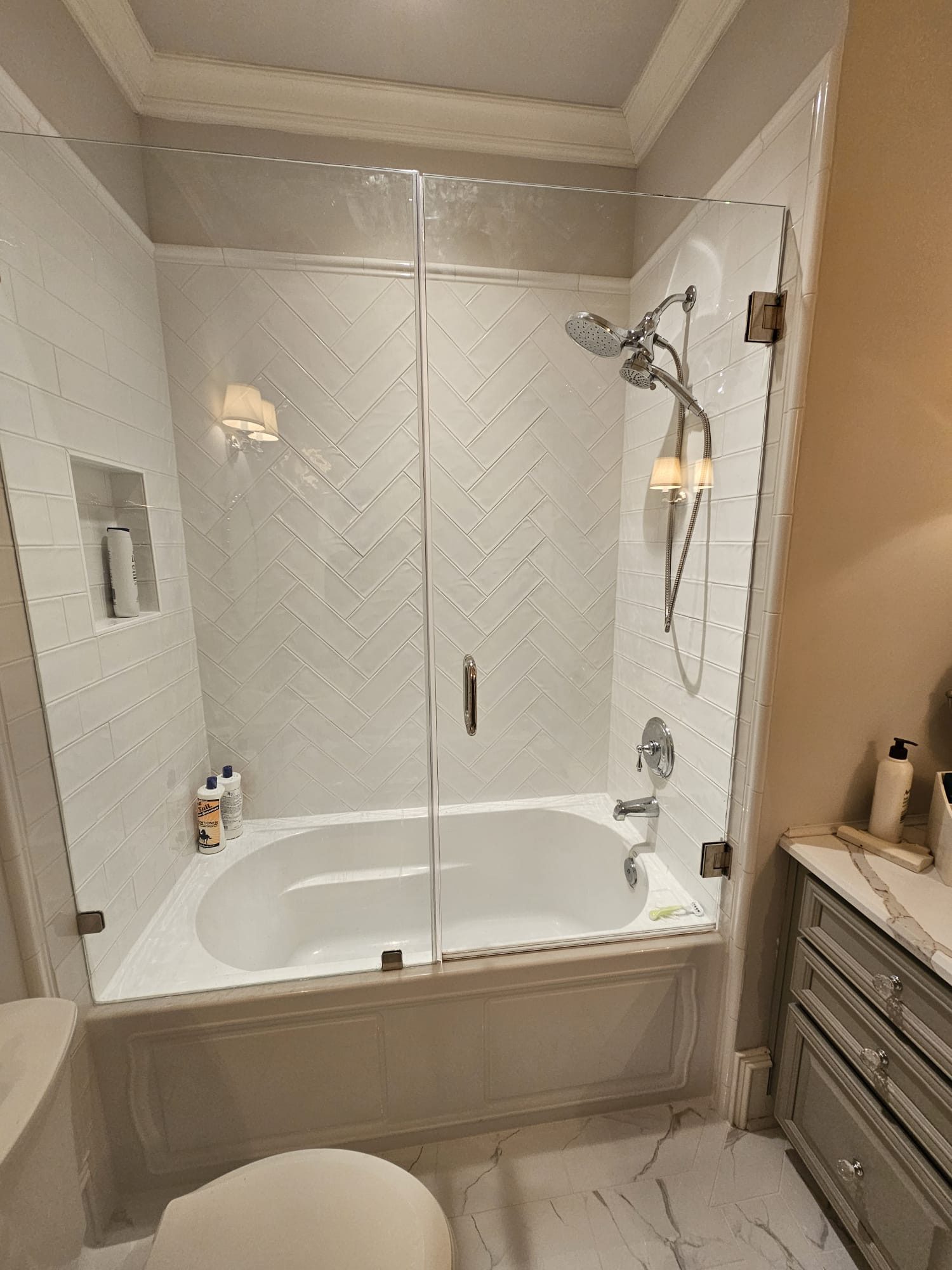 Walk-in tub mockup with bronze fixtures, Concord NC — (704) 743-3582