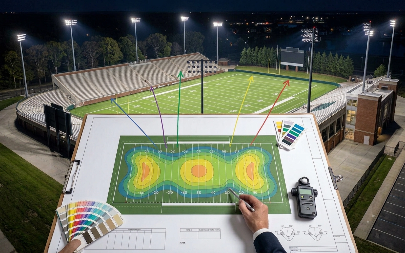 Photometric design planning for LED football field and stadium lighting