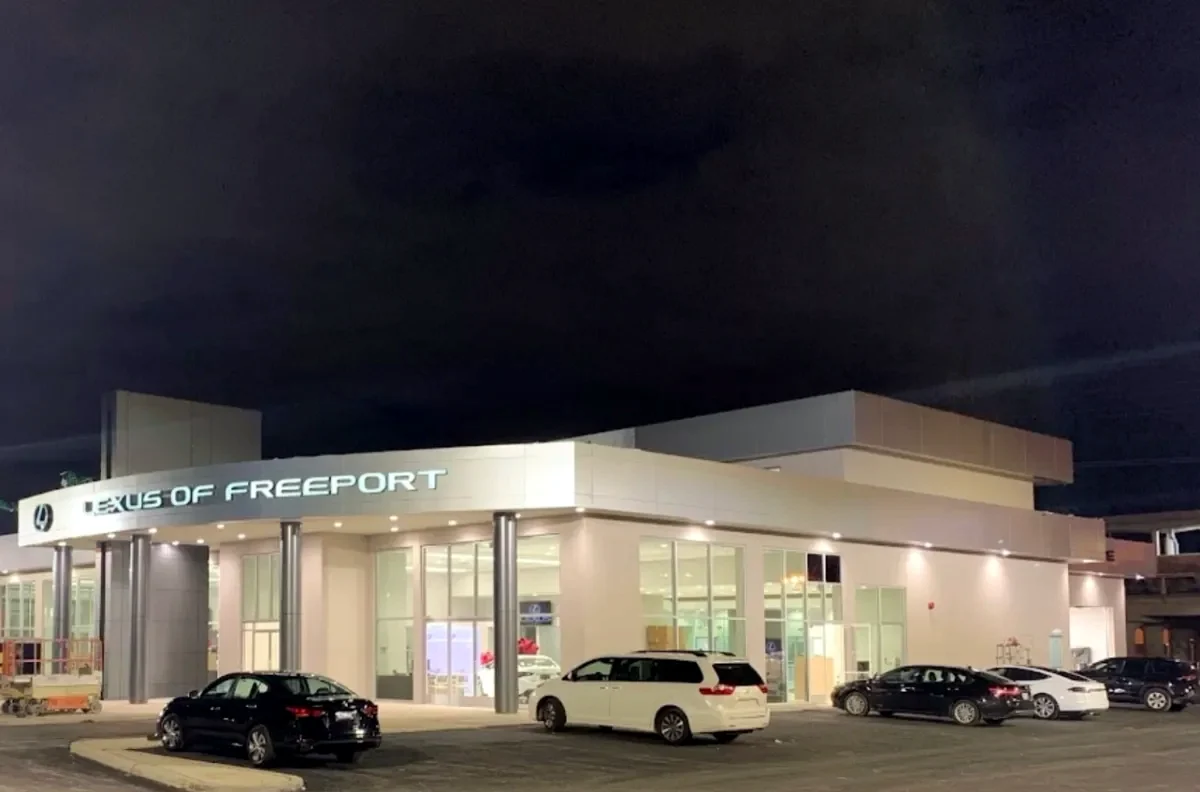 Lexus of Freeport exterior illuminated with commercial LED lighting at night