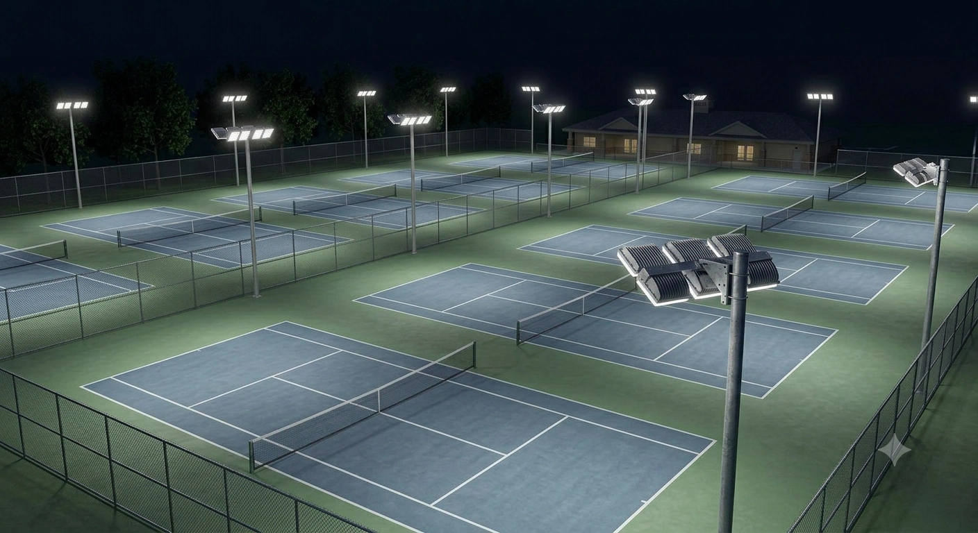 LED lighting across a multi-court tennis facility