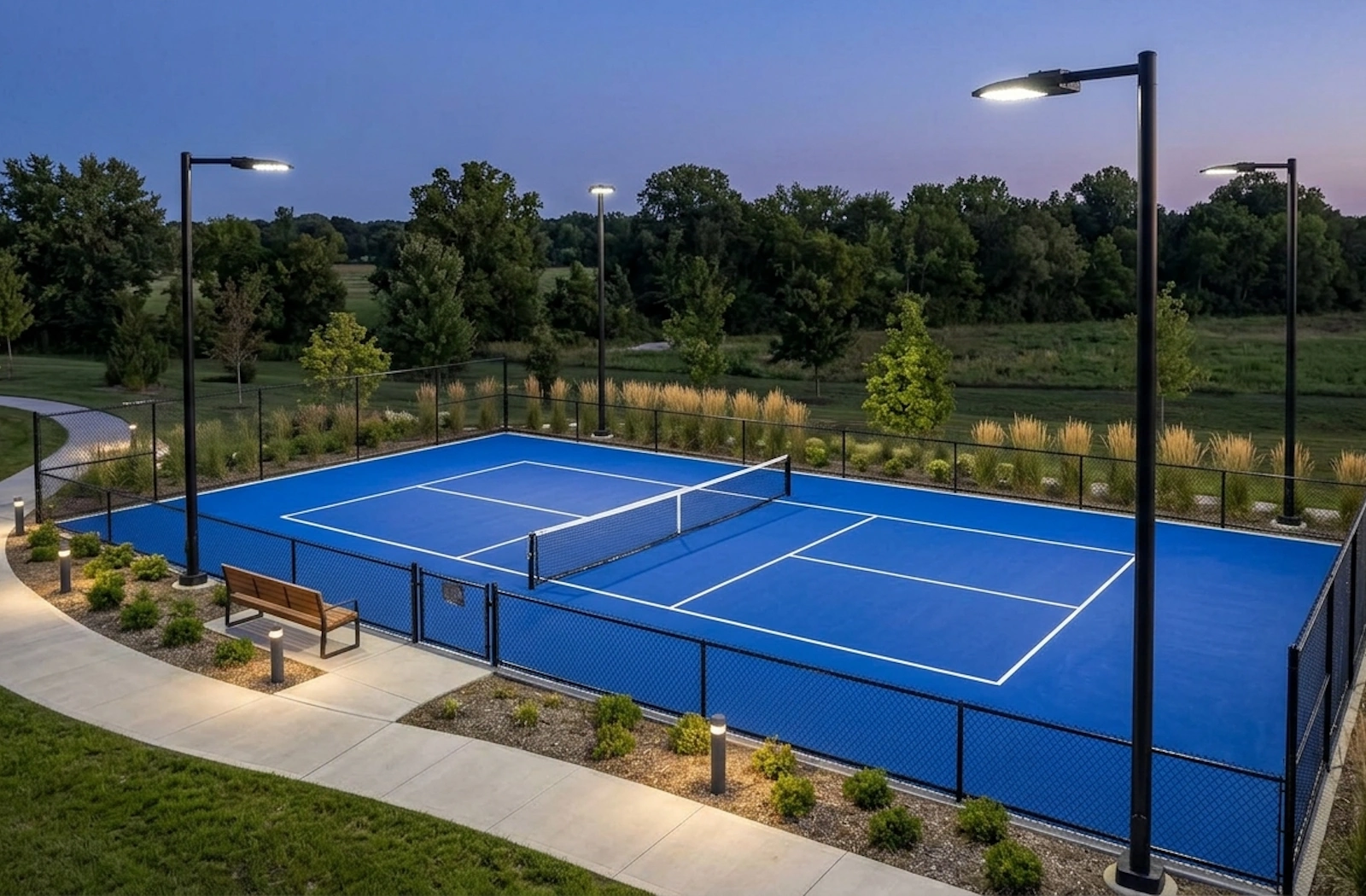 Existing pickleball court light poles upgraded with LED fixtures